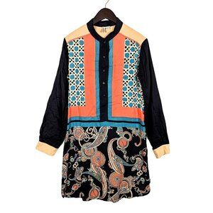 Blank London Half Button Shirt Dress Medium Paisley Trellis Art to Wear Asian